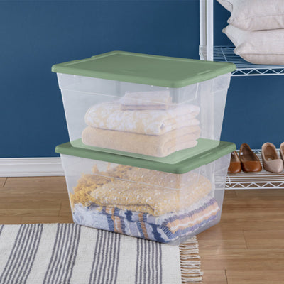 Sterilite 56 Qt Plastic Stackable Storage Container Tote, Crisp Green, 16 Pack