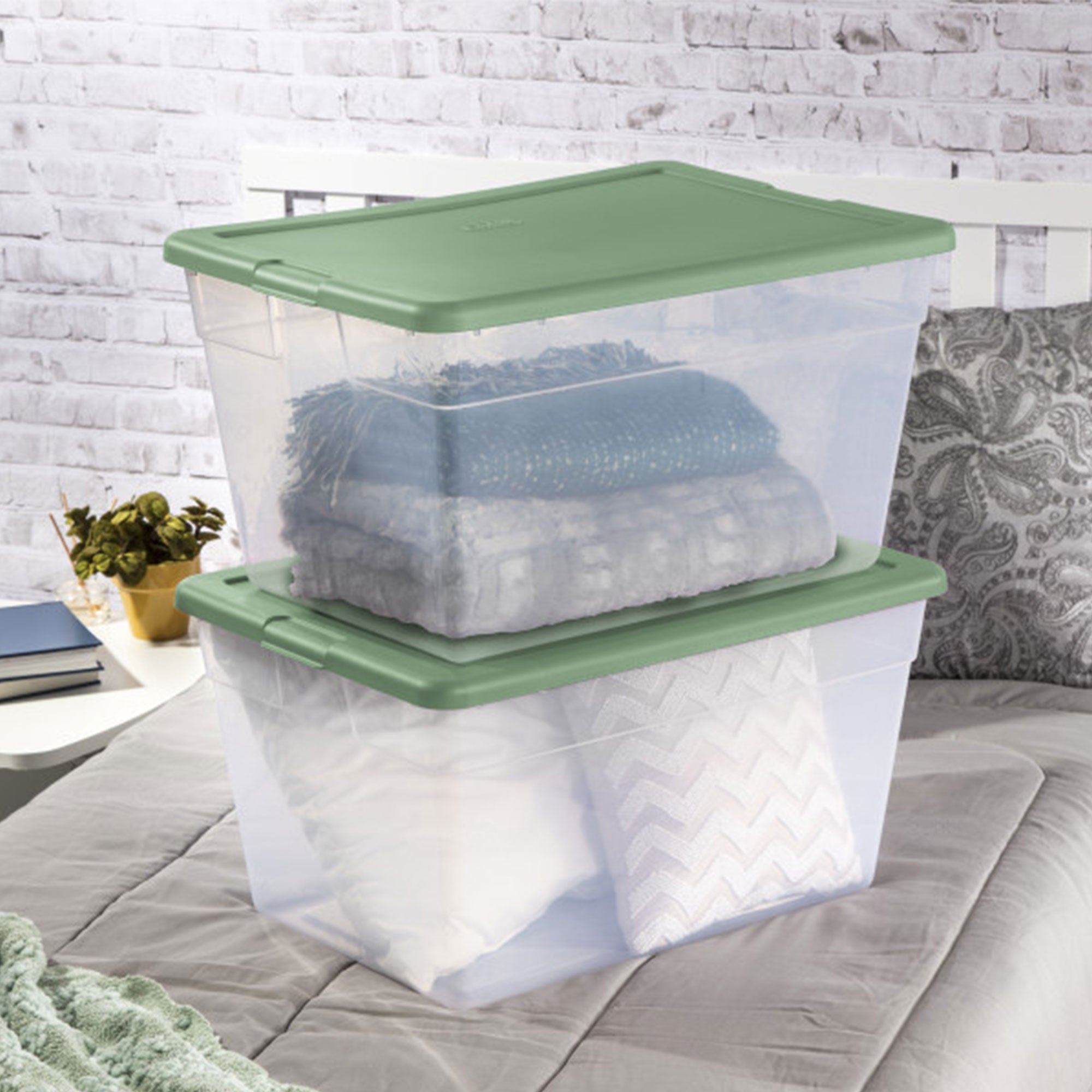 Sterilite 56 Qt Plastic Stackable Storage Container Tote, Crisp Green, 16 Pack - VMInnovations