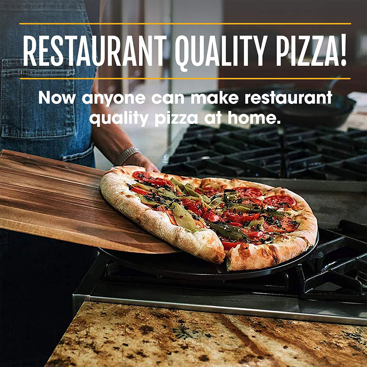 Heritage Products 15" Round Ceramic Non Stick Pizza Stone w/Wheel Cutter, Black - VMInnovations