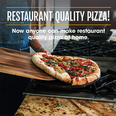 Heritage Products 15" Round Ceramic Non Stick Pizza Stone w/Wheel Cutter, Black - VMInnovations