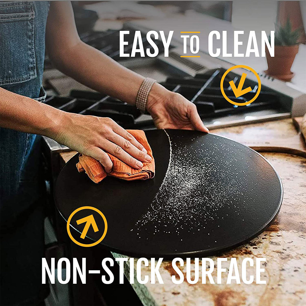 Heritage Products 15" Round Ceramic Non Stick Pizza Stone w/Wheel Cutter, Black - VMInnovations