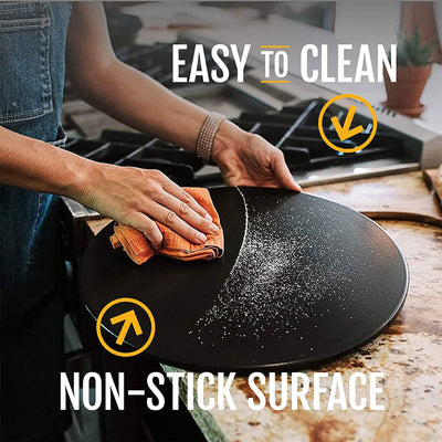 Heritage Products 15" Round Ceramic Non Stick Pizza Stone w/Wheel Cutter, Black - VMInnovations