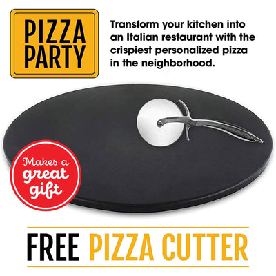 Heritage Products 15" Round Ceramic Non Stick Pizza Stone w/Wheel Cutter, Black - VMInnovations