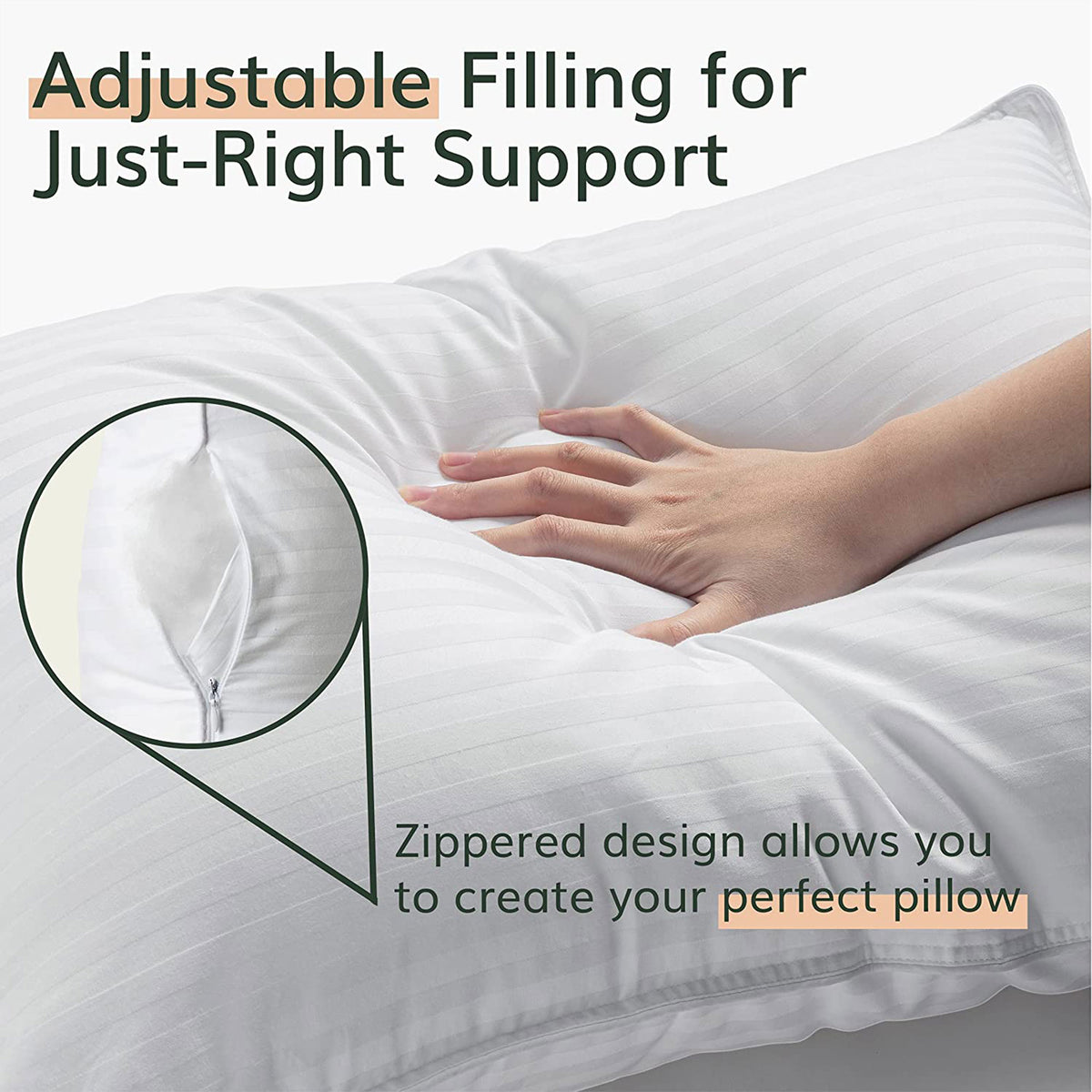 Luxury Down Alternative Plush Adjustable Fill Pillow, King, 2 Pack (Used)