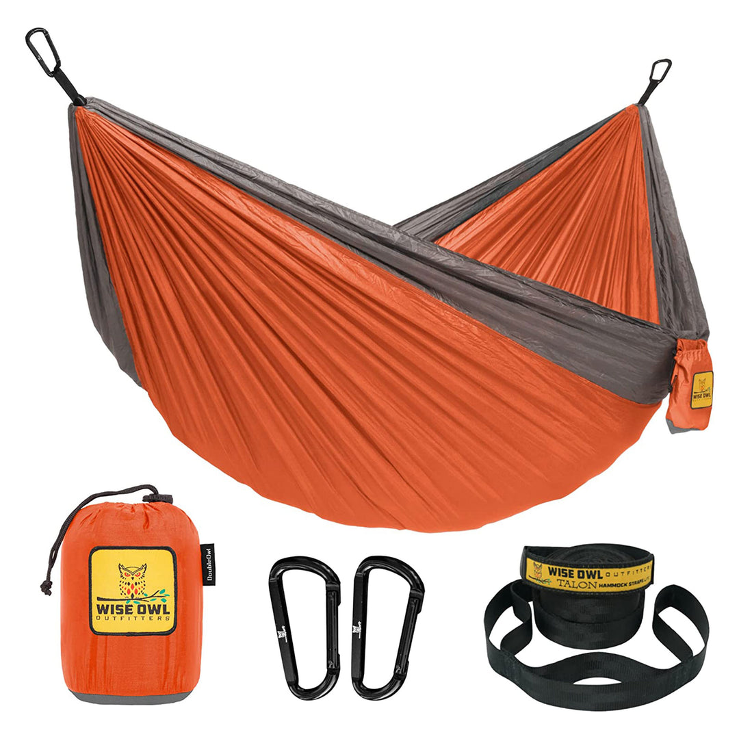 Wise Owl Outfitters Large DoubleOwl Hammock w/Tree Straps & Accessories, Orange