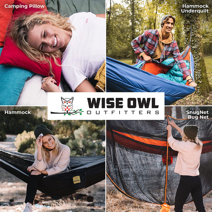 Wise Owl Outfitters Large DoubleOwl Hammock w/Tree Straps & Accessories, Orange