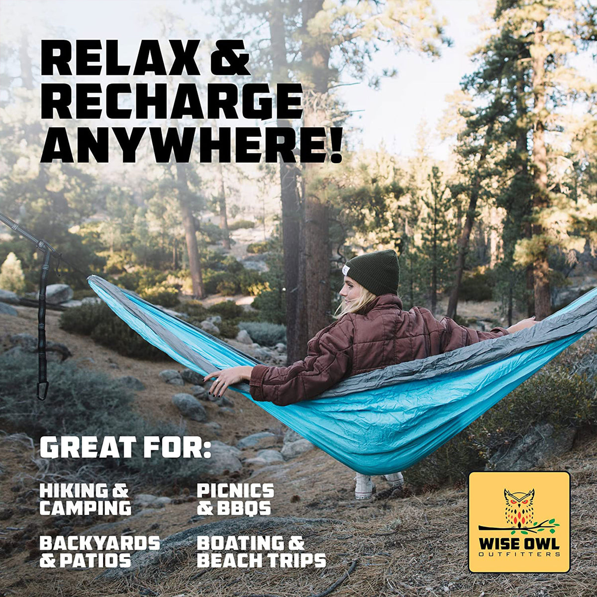 Large DoubleOwl Hammock with Adjustable Tree Straps, Liberty (Open Box)