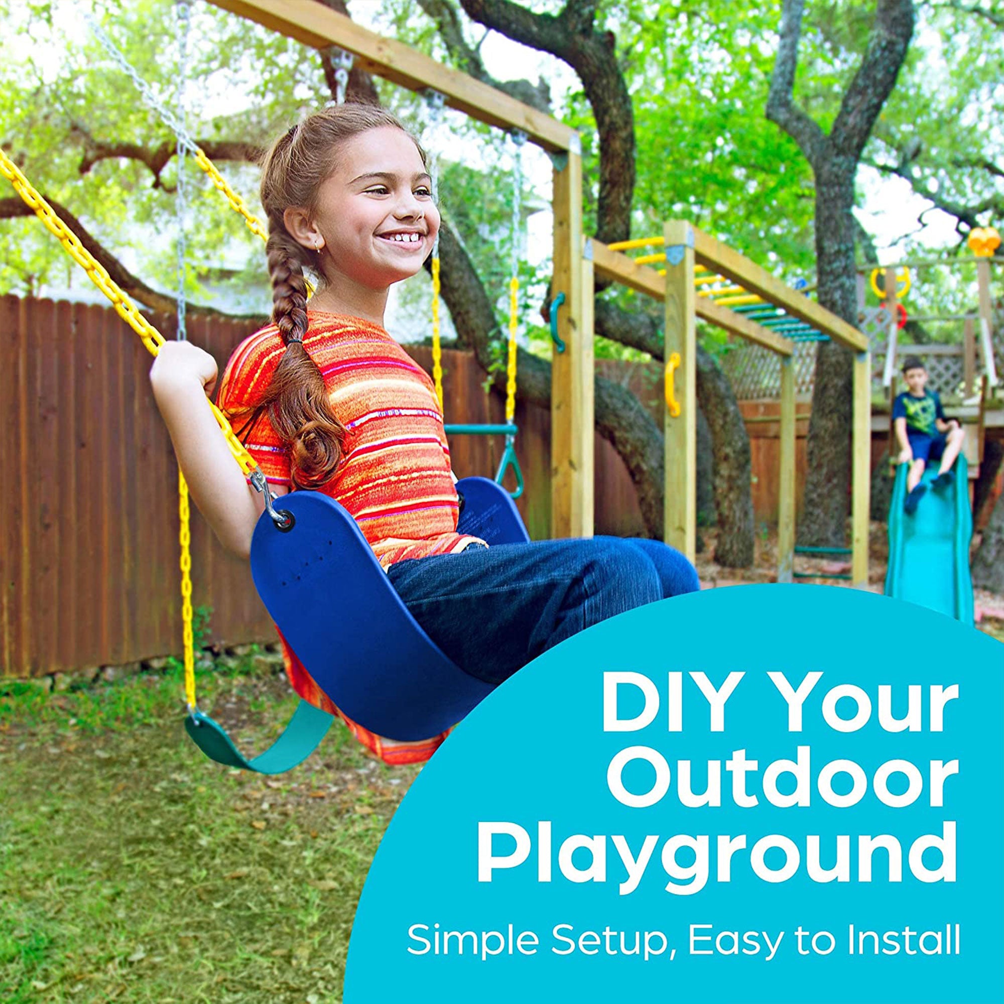 Playground Swing Set Outdoor Swing & Chain Set, 2 Pack, Blue (Open Box)