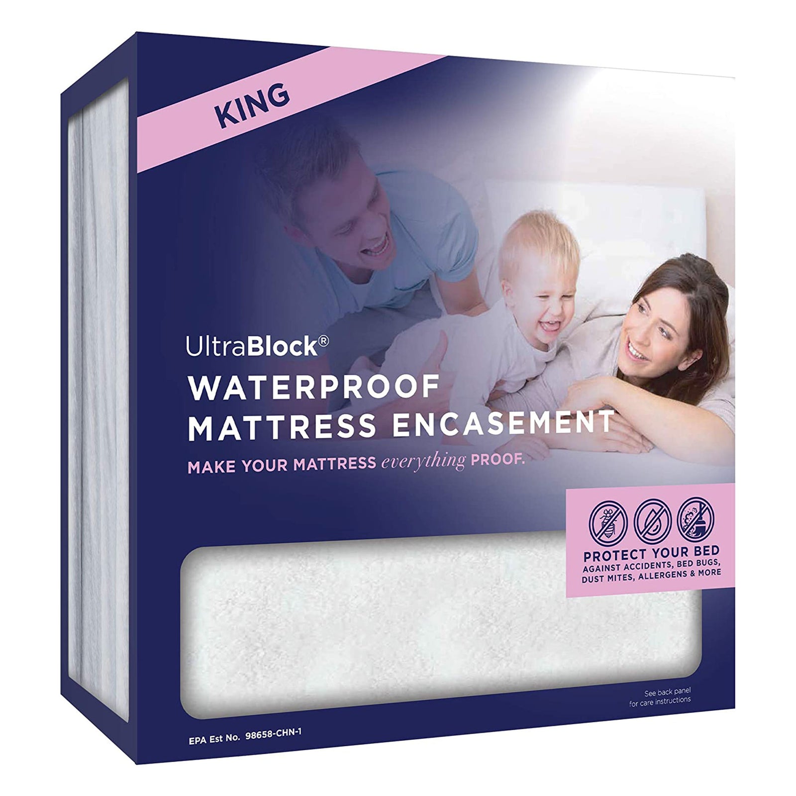 UltraBlock Zippered Mattress Protector Waterproof Cover Encasement, King, White - VMInnovations