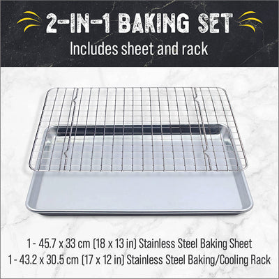 Checkered Chef Stainless Steel Half Sheet Baking Pan & Cooling Rack Kitchen Set