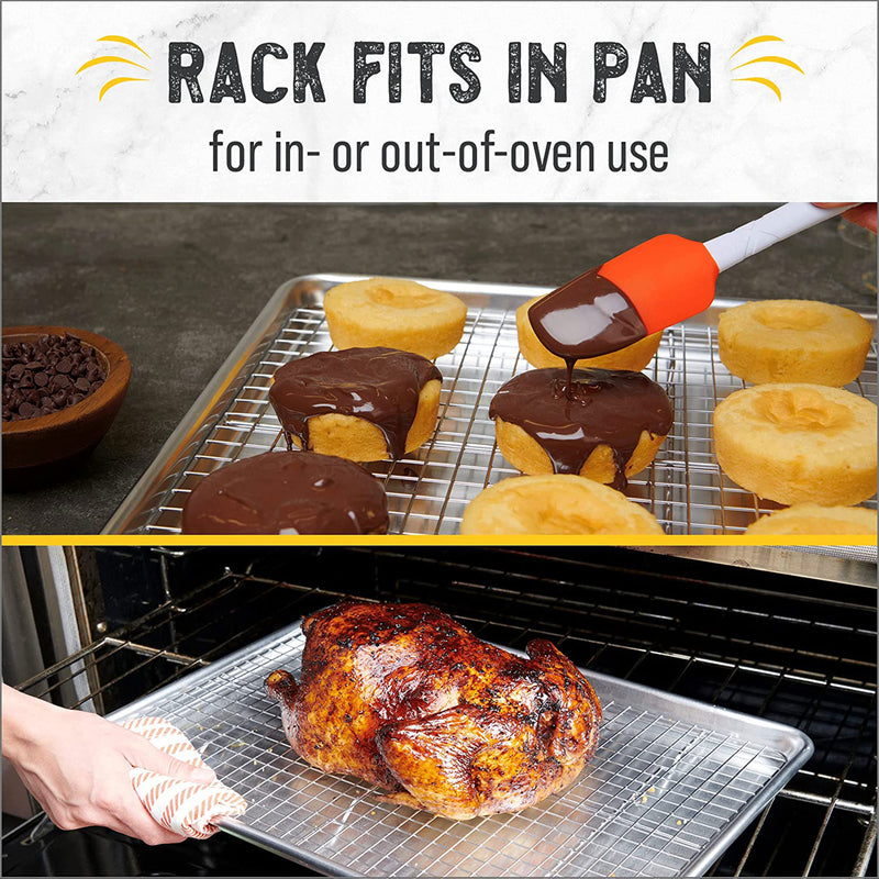 Checkered Chef Stainless Steel Half Sheet Baking Pan & Cooling Rack Kitchen Set