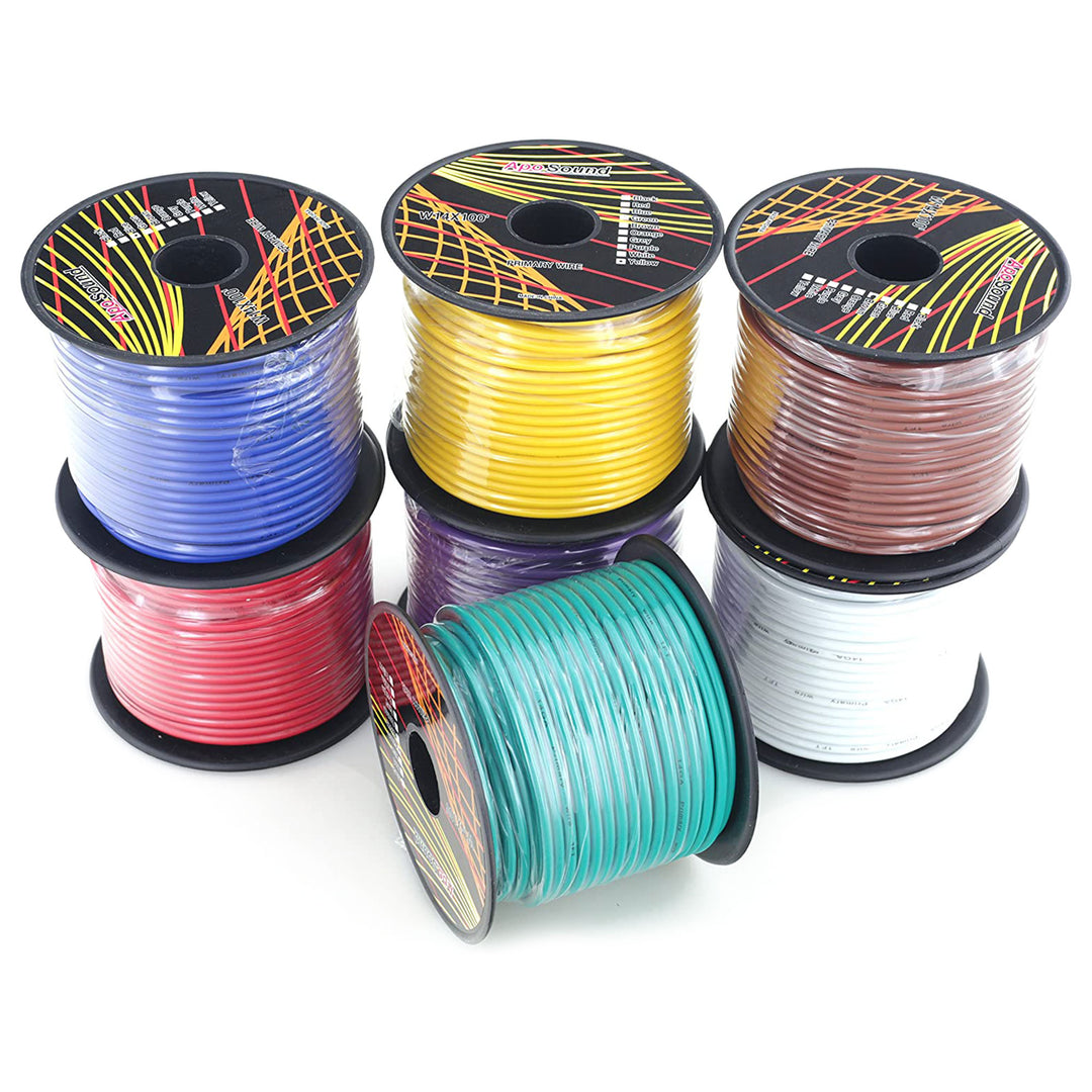 GS Power 14 Gauge General Purpose 12V Wiring, 100 Feet Per Roll, 7 Color Pack