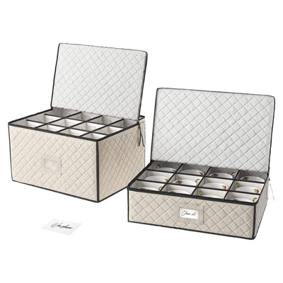 Woffit 12 Piece Coffee Mugs and Glassware Storage Organizer Box, Beige, Set of 2