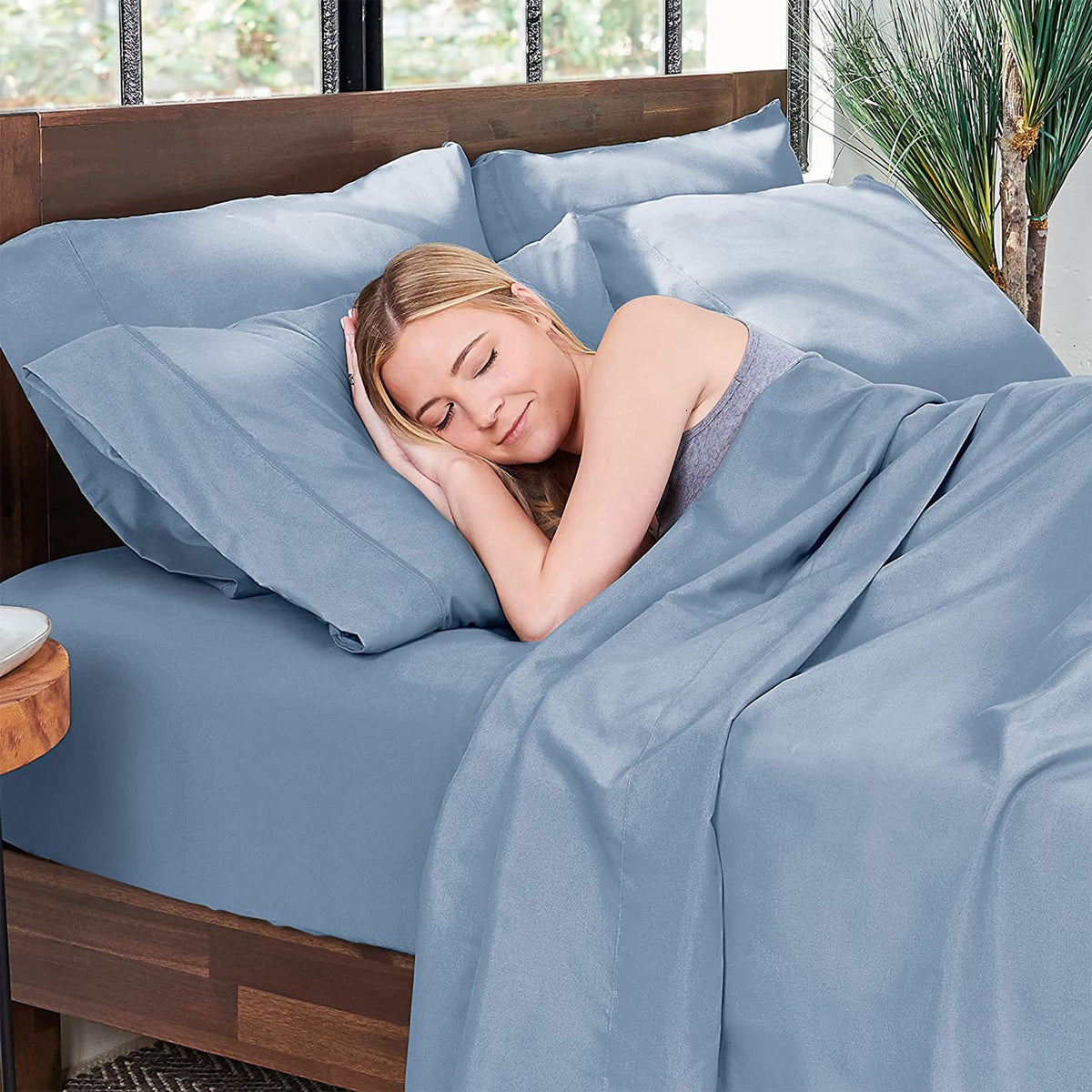 Hotel Sheets  Bamboo 4Pc Sheet & Pillowcase Set, Cal King, Light Blue (Open Box)