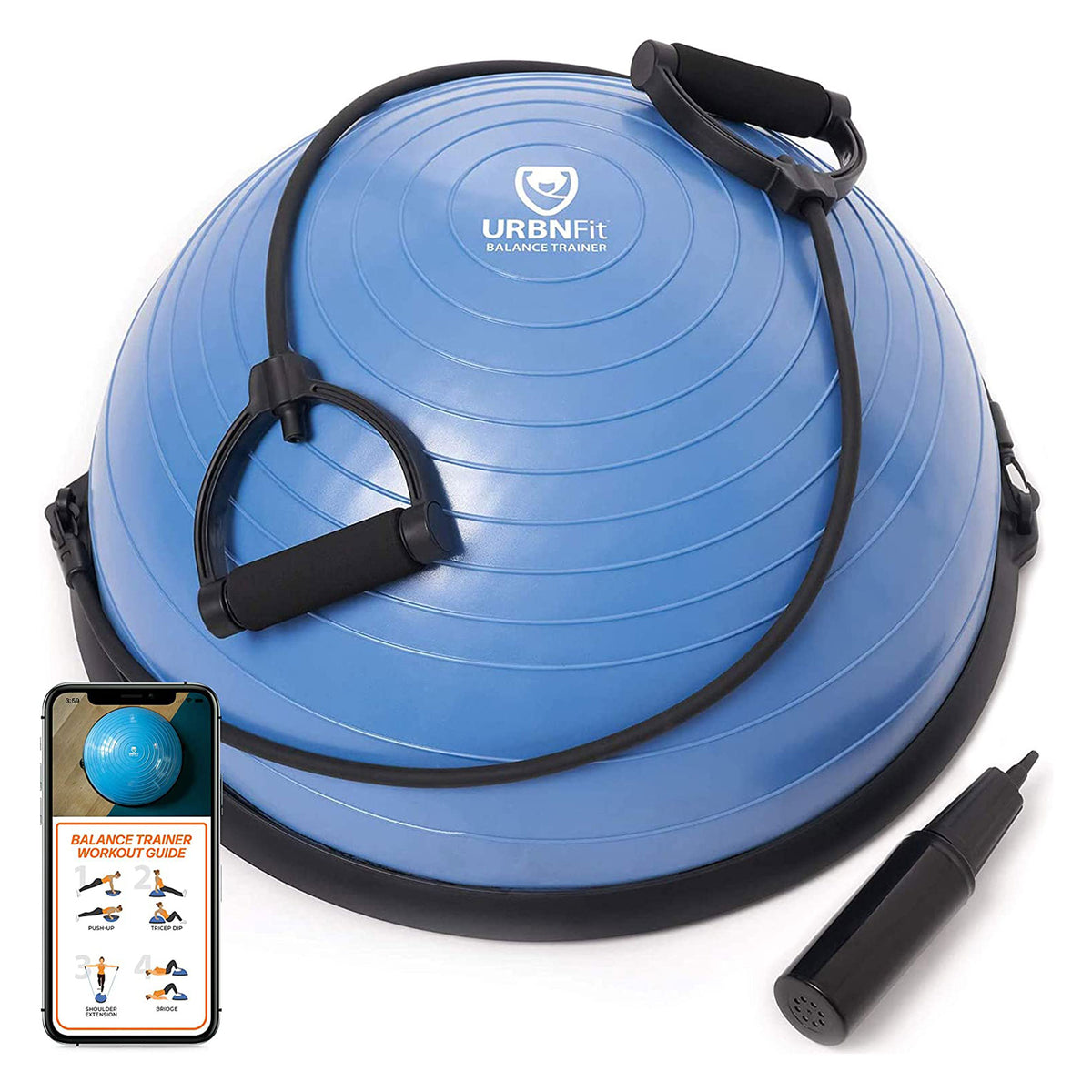 URBNFit All-in-One Half Balance Ball Trainer with Detachable Resistance Bands - VMInnovations