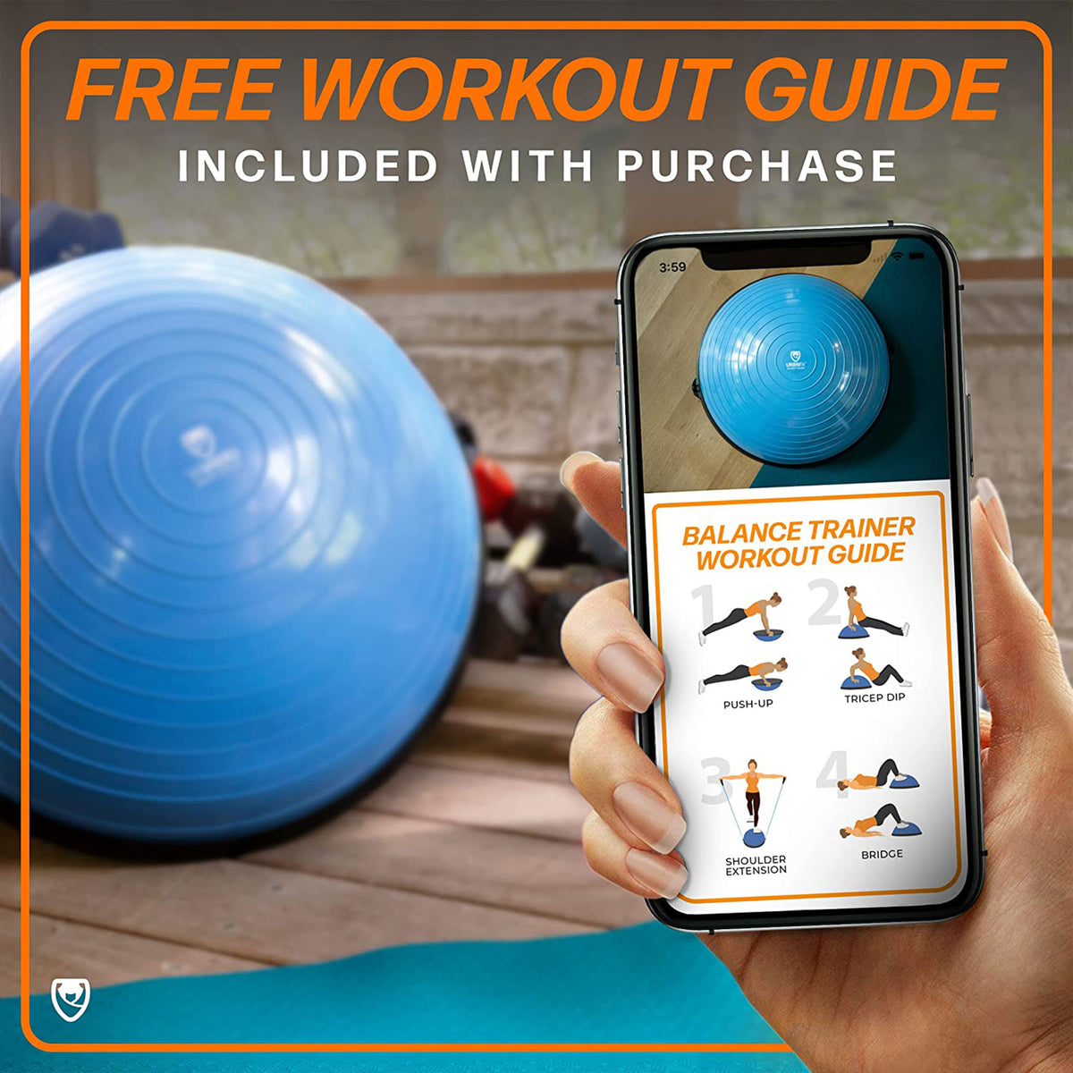 URBNFit All-in-One Half Balance Ball Trainer with Detachable Resistance Bands - VMInnovations