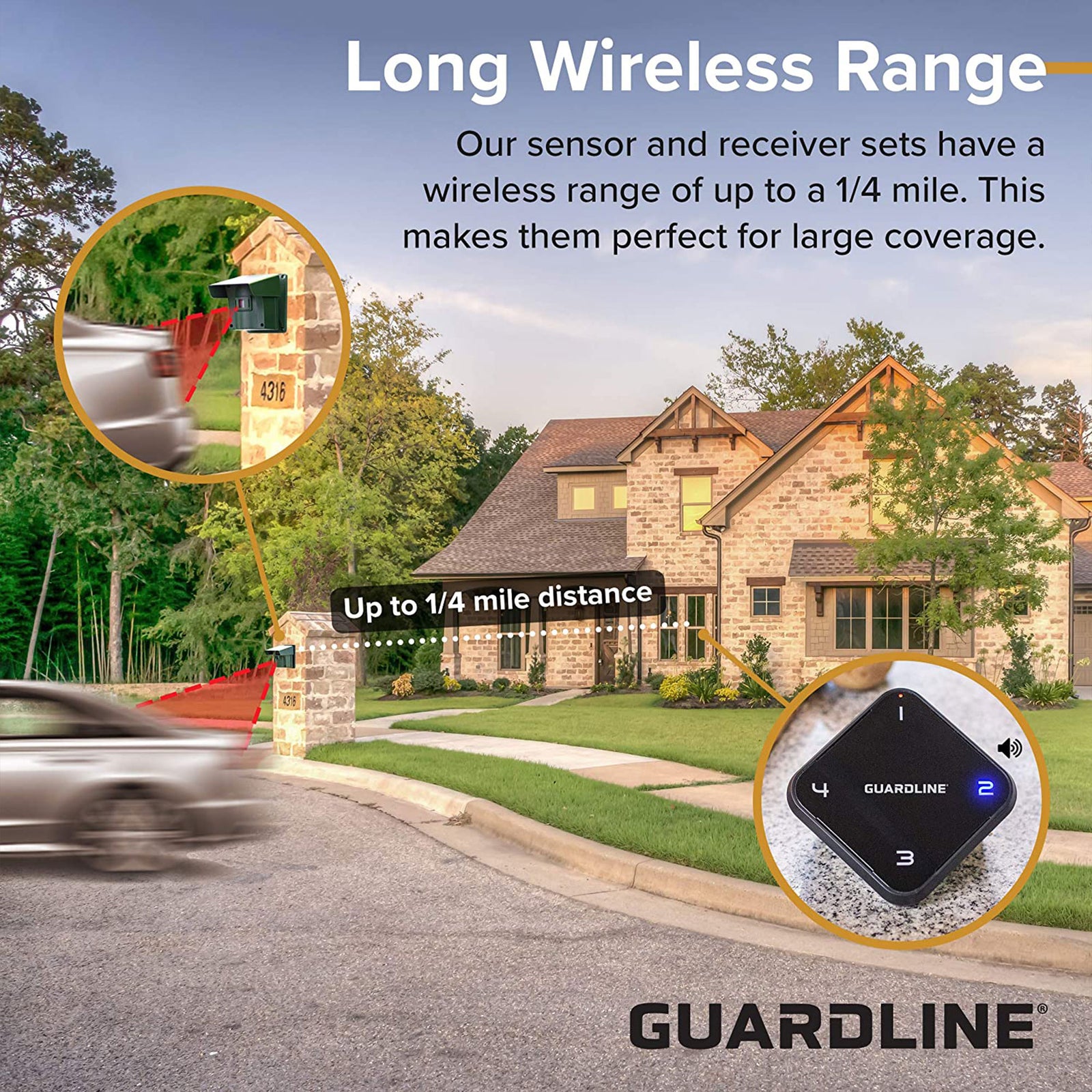 Guardline 1/4 Mile Range Wireless Outdoor Driveway Security Alarm Sensor System - VMInnovations