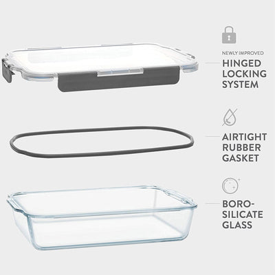 FineDine Superior Glass 2.2 Liter Casserole Dish Set with Locking Lid, 2-Pack