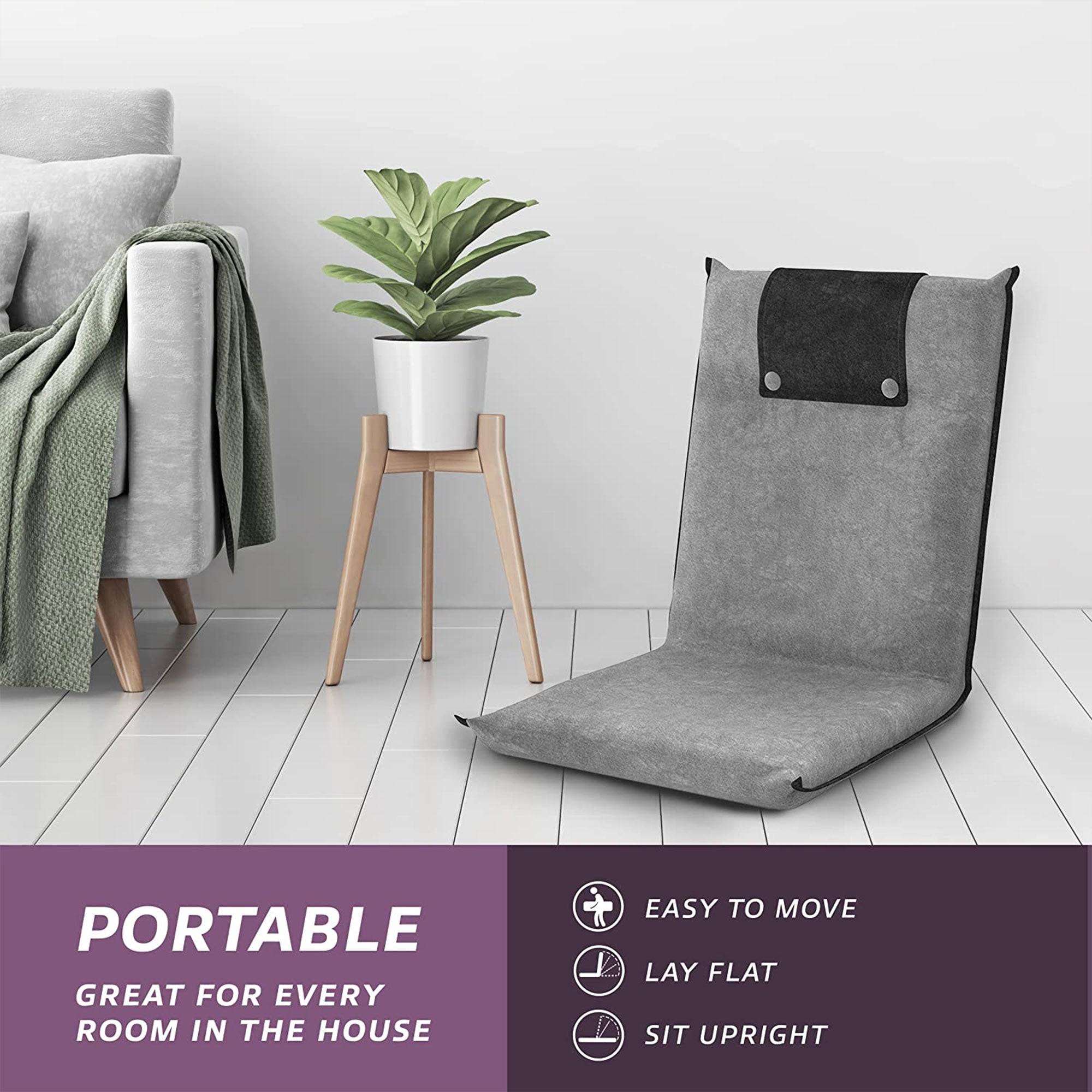 bonVIVO Portable Padded Cushion Floor Chair Seat w/ Adjustable Back, Blue/Beige - VMInnovations