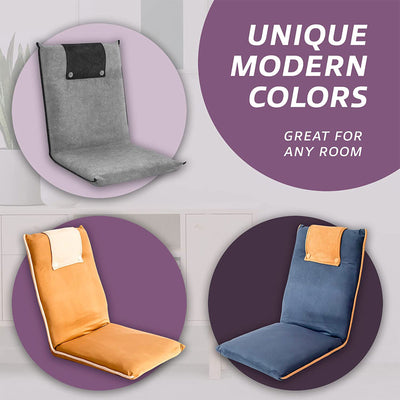 bonVIVO Portable Padded Cushion Floor Chair Seat w/ Adjustable Back, Blue/Beige - VMInnovations