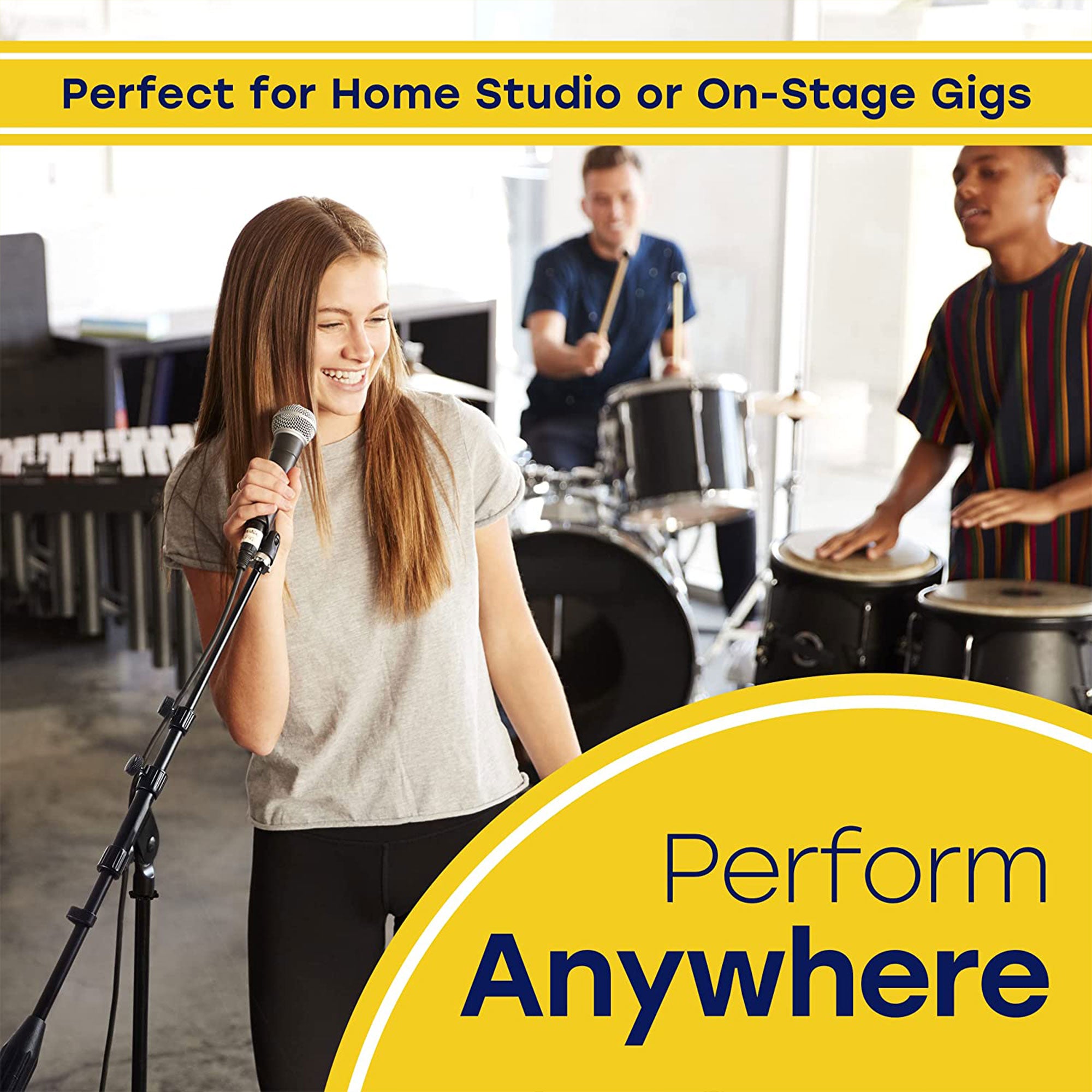 Hola! Music Adjustable Height Standard Clutch Studio Microphone Stand, (2 Pack) - VMInnovations