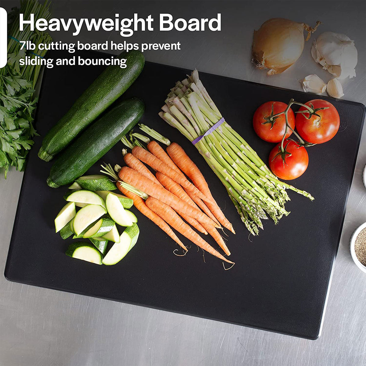 Thirteen Chefs 24 x 18 Inch Dishwasher Safe HDPE Plastic Cutting Board, Black - VMInnovations