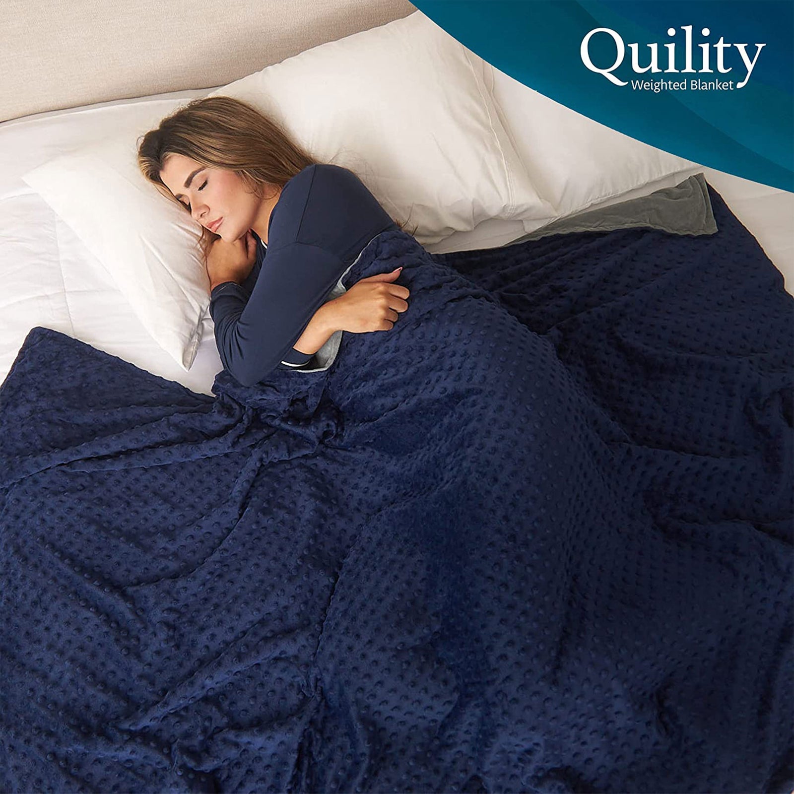 Quility 20 Pound Weighted Blanket Duvet Cover for Adults, F/Q 60" x 80," Navy - VMInnovations