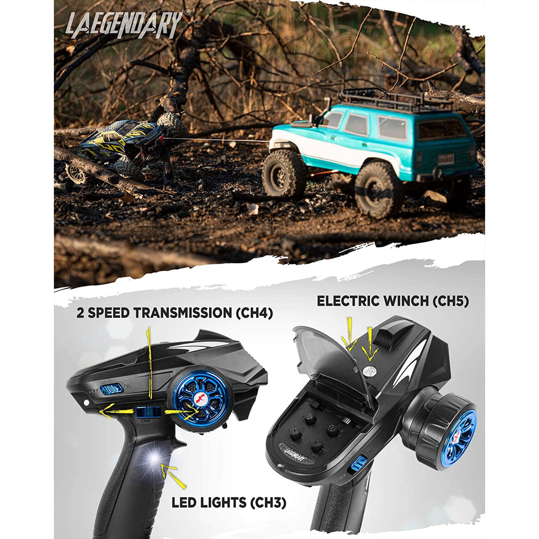 LAEGENDARY Grando 1:10 Scale RTR RC Remote Control Rock Crawler SUV, Blue-Green