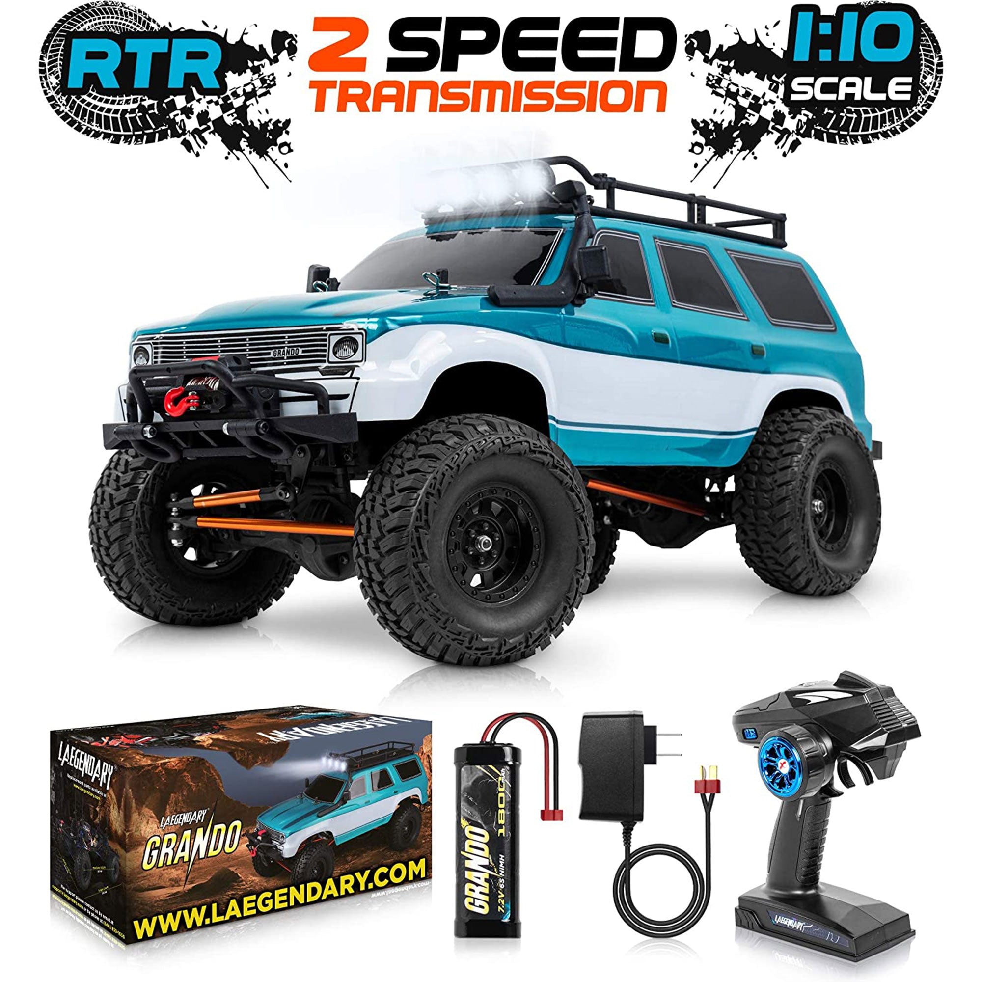Grando 1:10 Scale RTR RC Remote Control Rock Crawler SUV, Blue-Green (Open Box) - VMInnovations