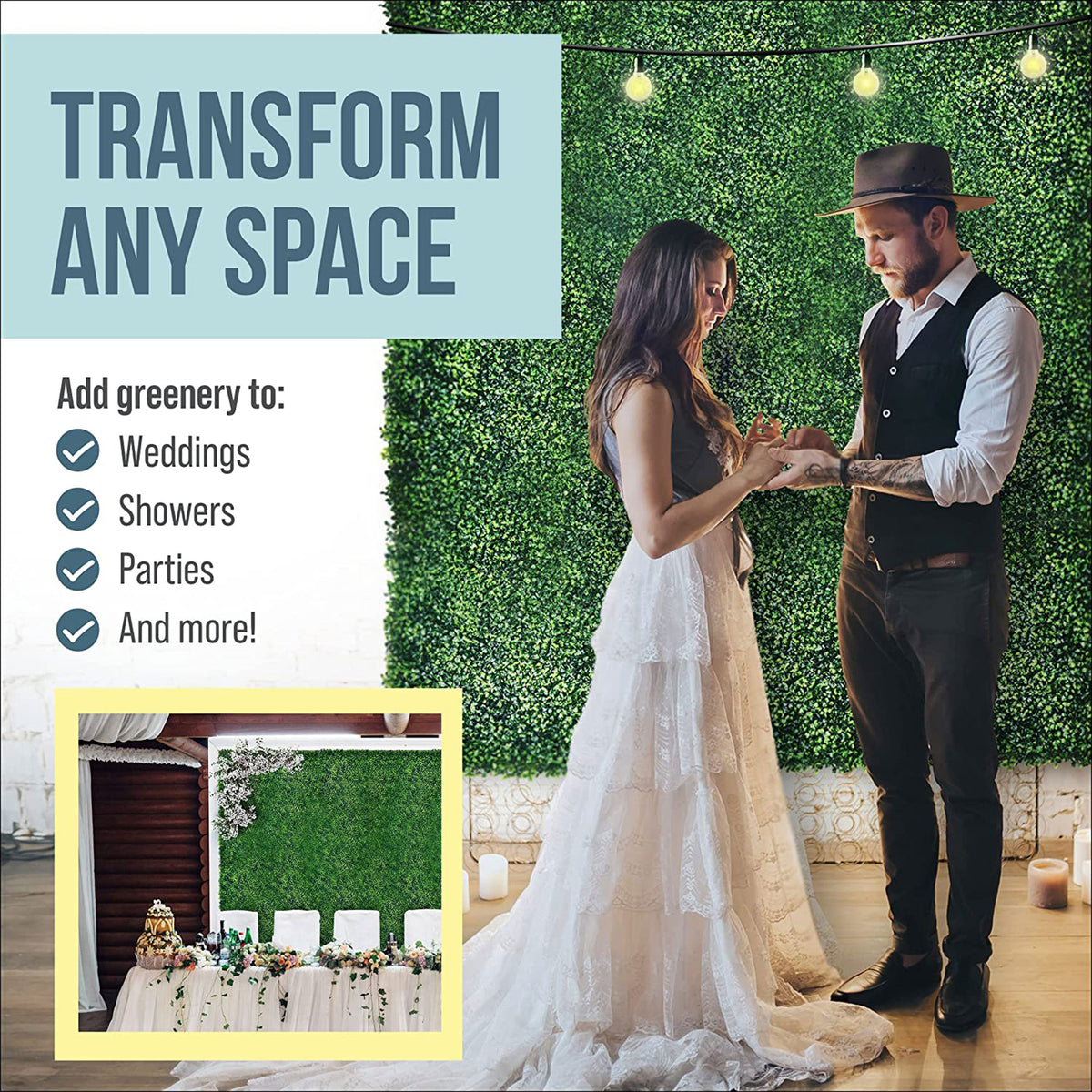 Artificial Grass Backdrop Decor Wall Panels, 20in x 20in, 12 Pack (Open Box)