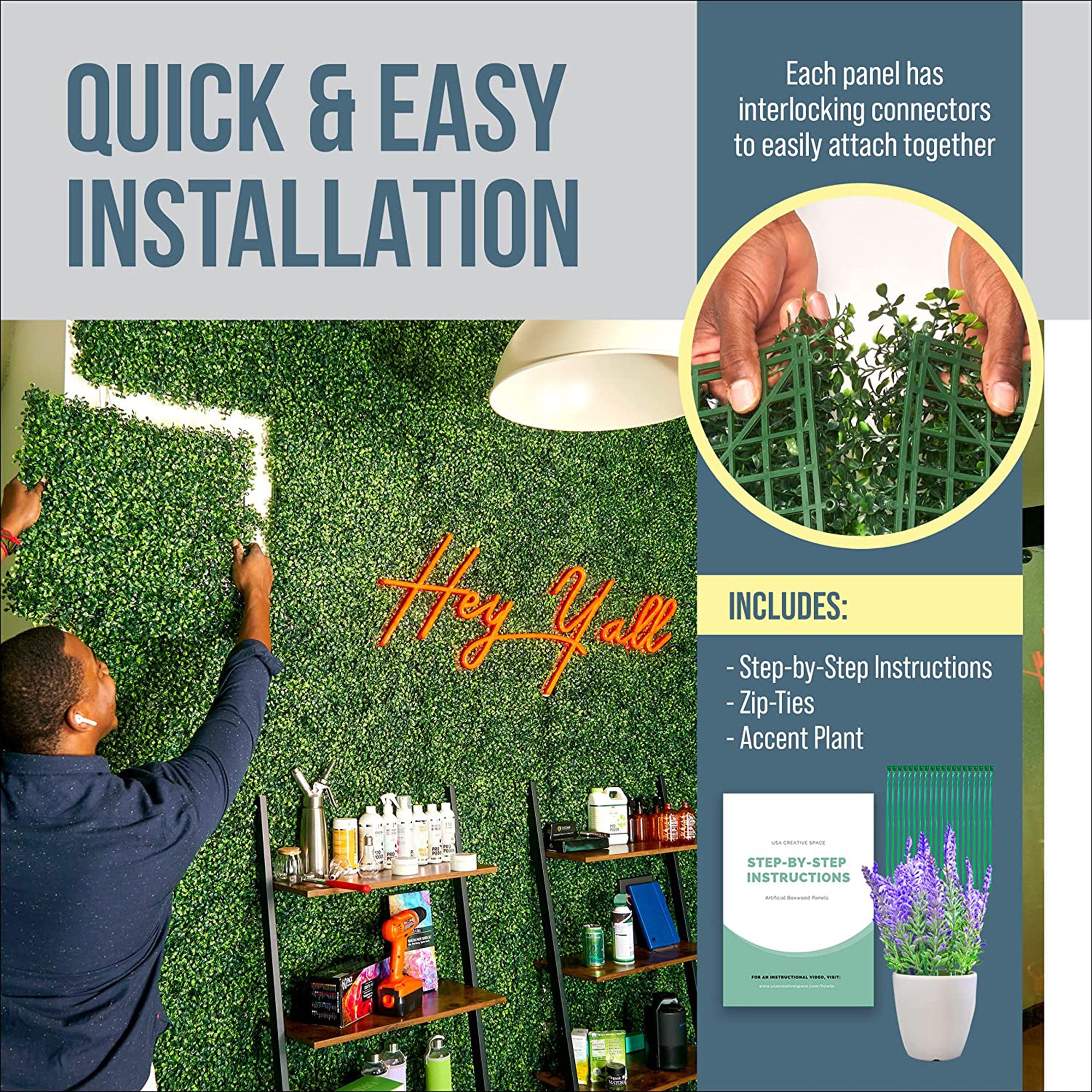 Artificial Grass Backdrop Decor Wall Panels, 20in x 20in, 12 Pack (Open Box)