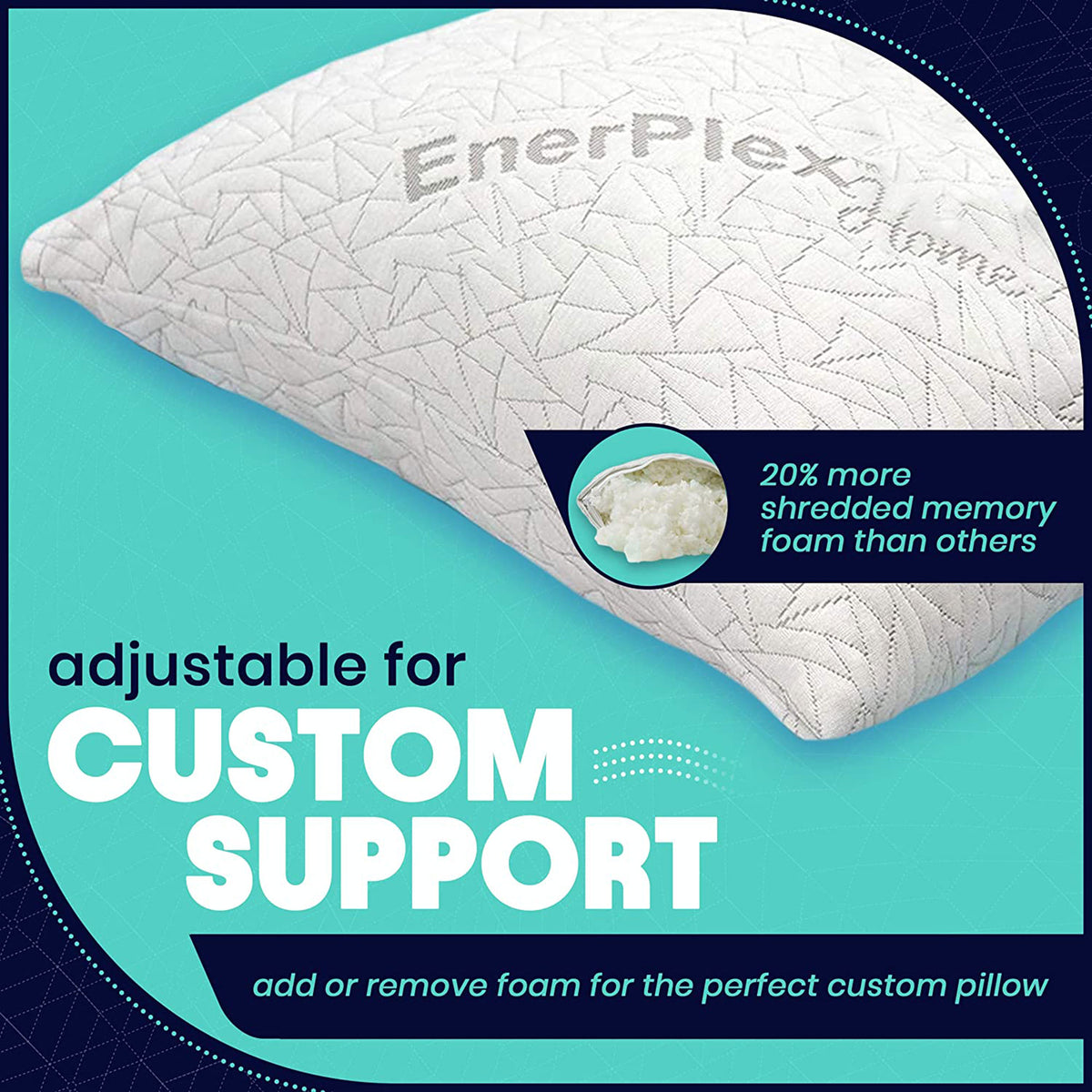 EnerPlex Memory Foam Firm Pillow w/Removable Foam & Washable Cover, King, 2 Pack - VMInnovations