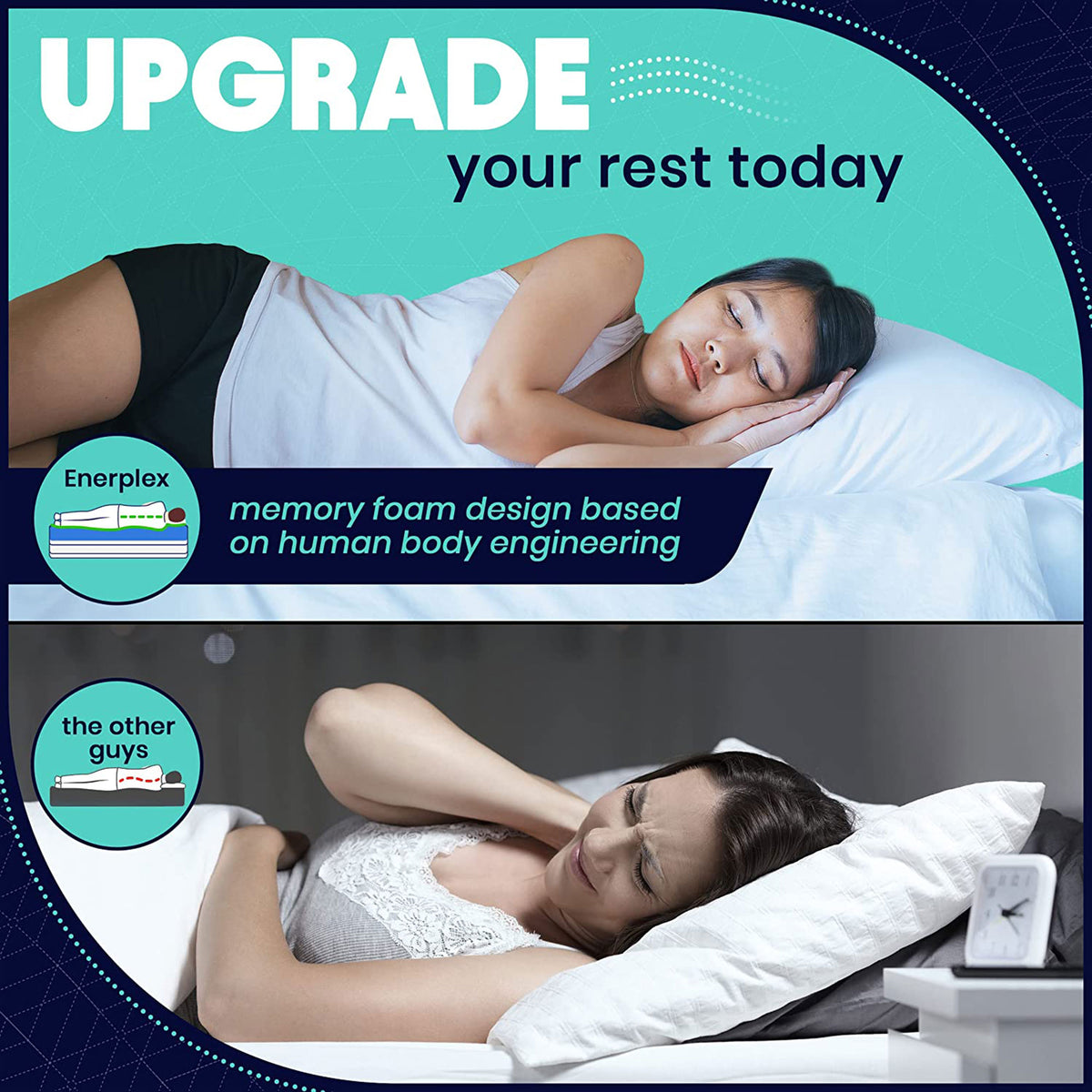 EnerPlex Memory Foam Firm Pillow w/Removable Foam & Washable Cover, King, 2 Pack - VMInnovations