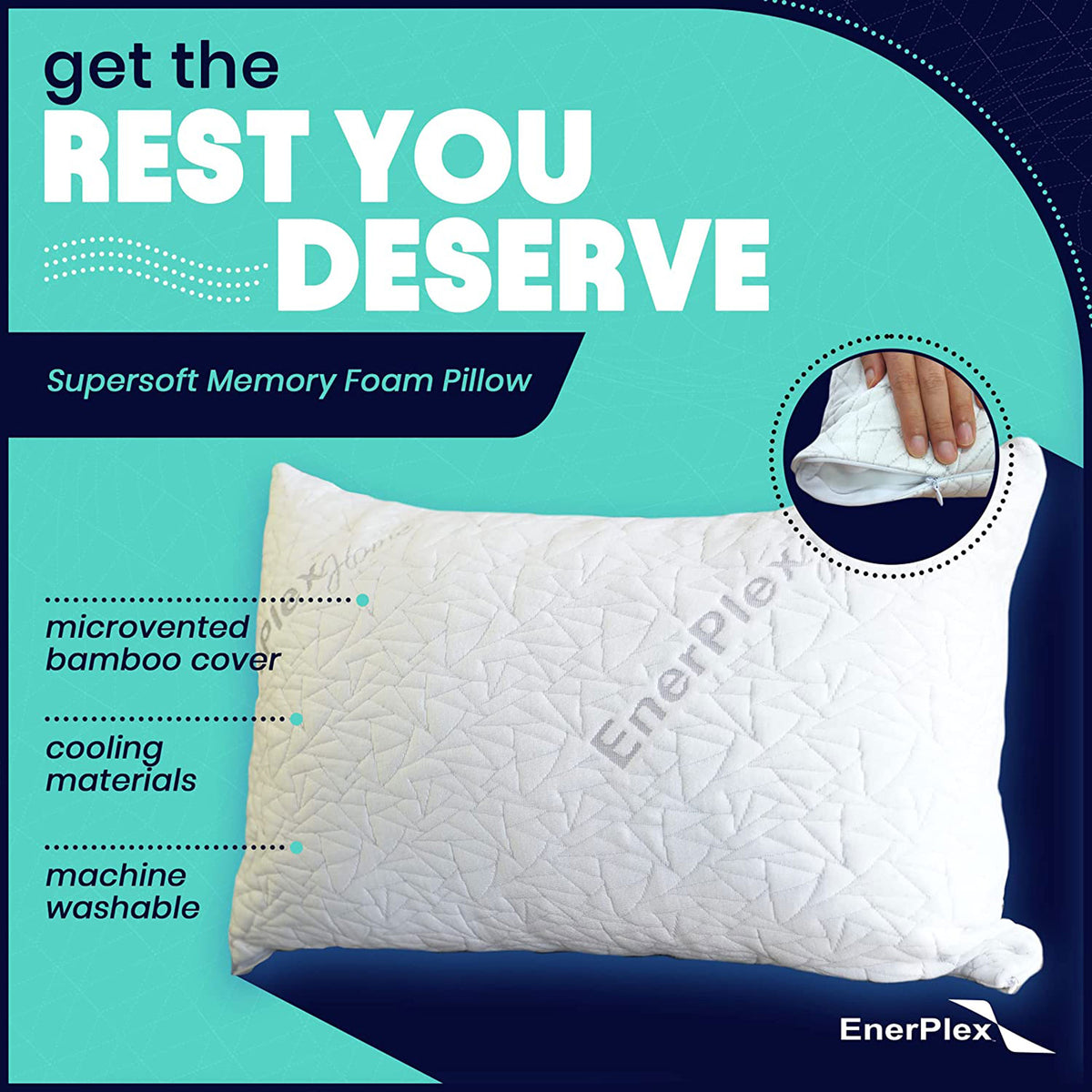 EnerPlex Memory Foam Firm Pillow w/Removable Foam & Washable Cover, King, 2 Pack - VMInnovations