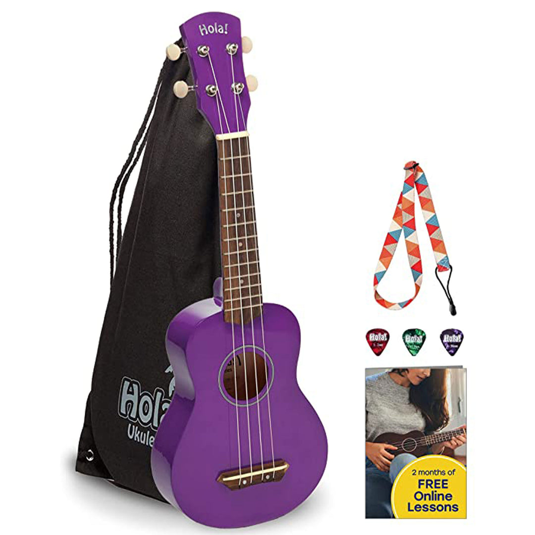 Hola! Music  Soprano Ukulele w/Tote Bag, Strap, & Picks, Purple (Open Box)