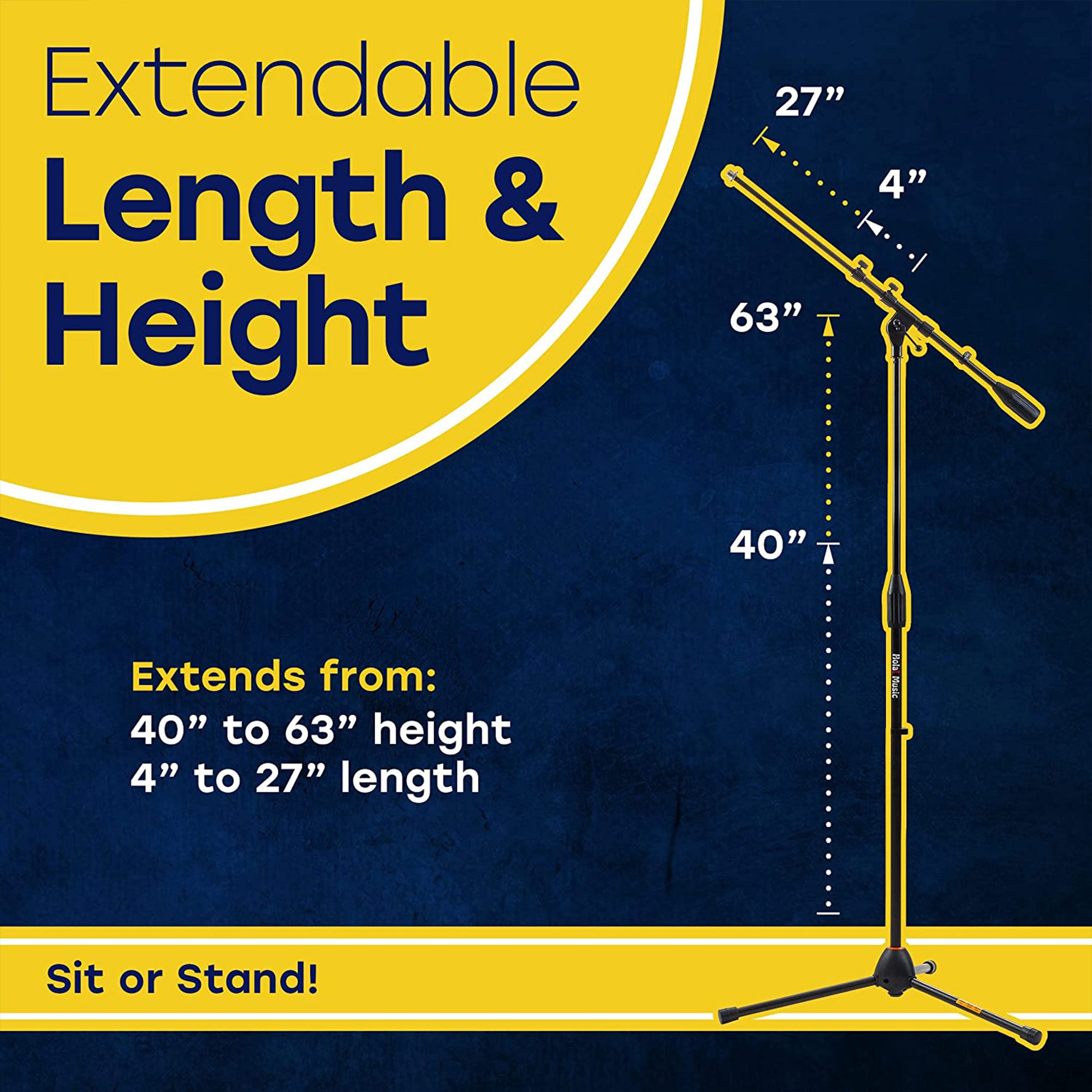 Hola! Music Adjustable Height Standard Clutch Studio Microphone Stand, Black - VMInnovations