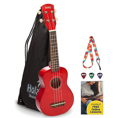Hola! Music Color Series Ukulele Set w/Tote Bag, Strap, & Picks, Red (Open Box)