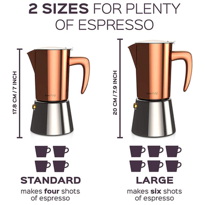 bonVIVO Intenca All Range Stovetop Espresso Italian Coffee Maker, 10 Oz, Copper