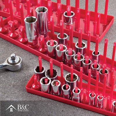 B&C Home Goods 6pc SAE & Metric Tray Socket Holder Toolbox Organizer(Open Box)