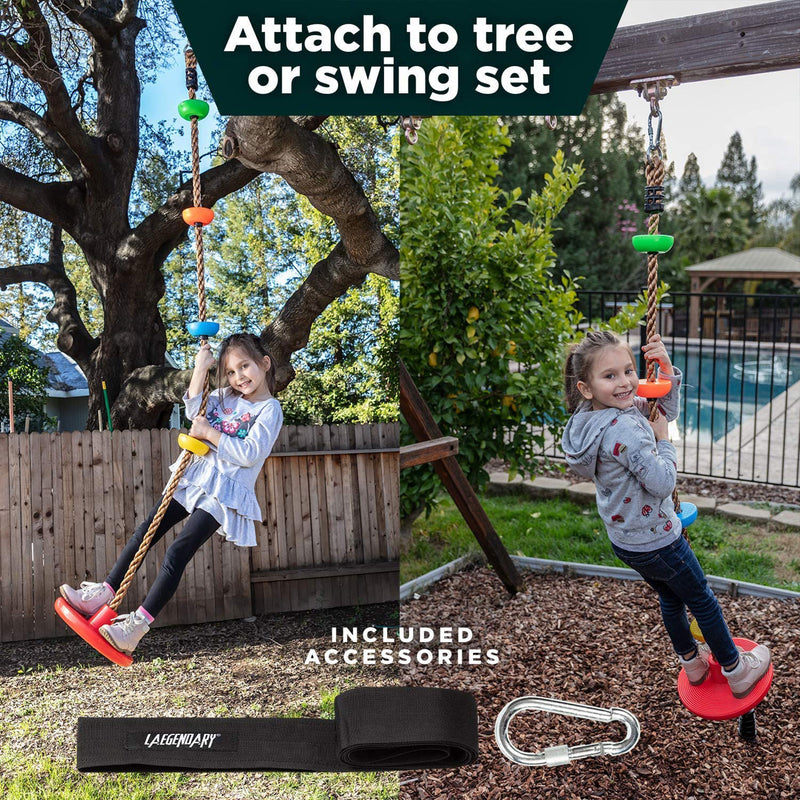 LAEGENDARY Outdoor Single Disk Tree Swing Climbing Rope w/ Platforms, Multicolor