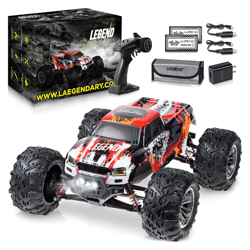 LAEGENDARY Legend 1:10 Scale RC Remote Control Car, Up to 31 MPH, Red/Orange