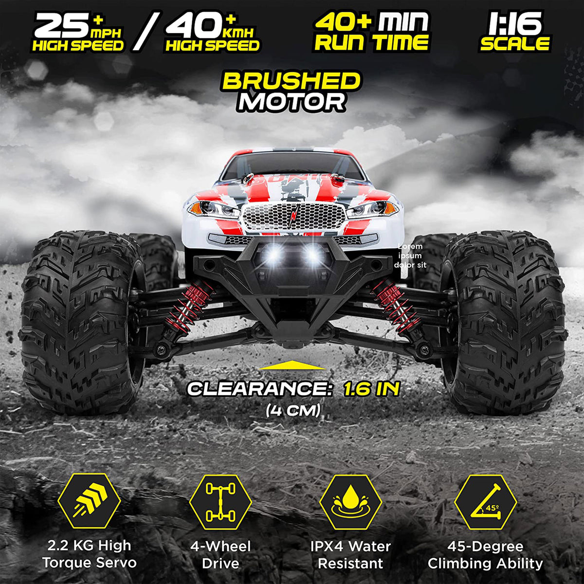 LAEGENDARY Sonic 1:16 Scale RC Remote Control 4x4 Car, Up to 25 MPH, Patriot