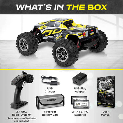 LAEGENDARY Legend 1:10 Scale RC Remote Control Car, Up to 31 MPH, Black/Yellow