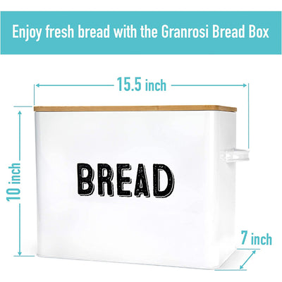 10" Tall Metal Bread Box Storage Container w/Bamboo Wooden Lid, White (Used)