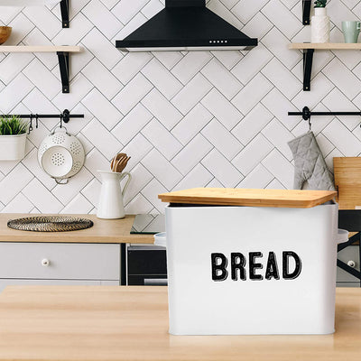Granrosi 10" Tall Metal Bread Box Container w/Bamboo Wooden Lid, White(Open Box) - VMInnovations