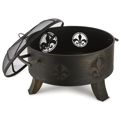 Blumfeldt Versailles Portable 23.6 Inch Round Outdoor Metal Fire Pit, Black