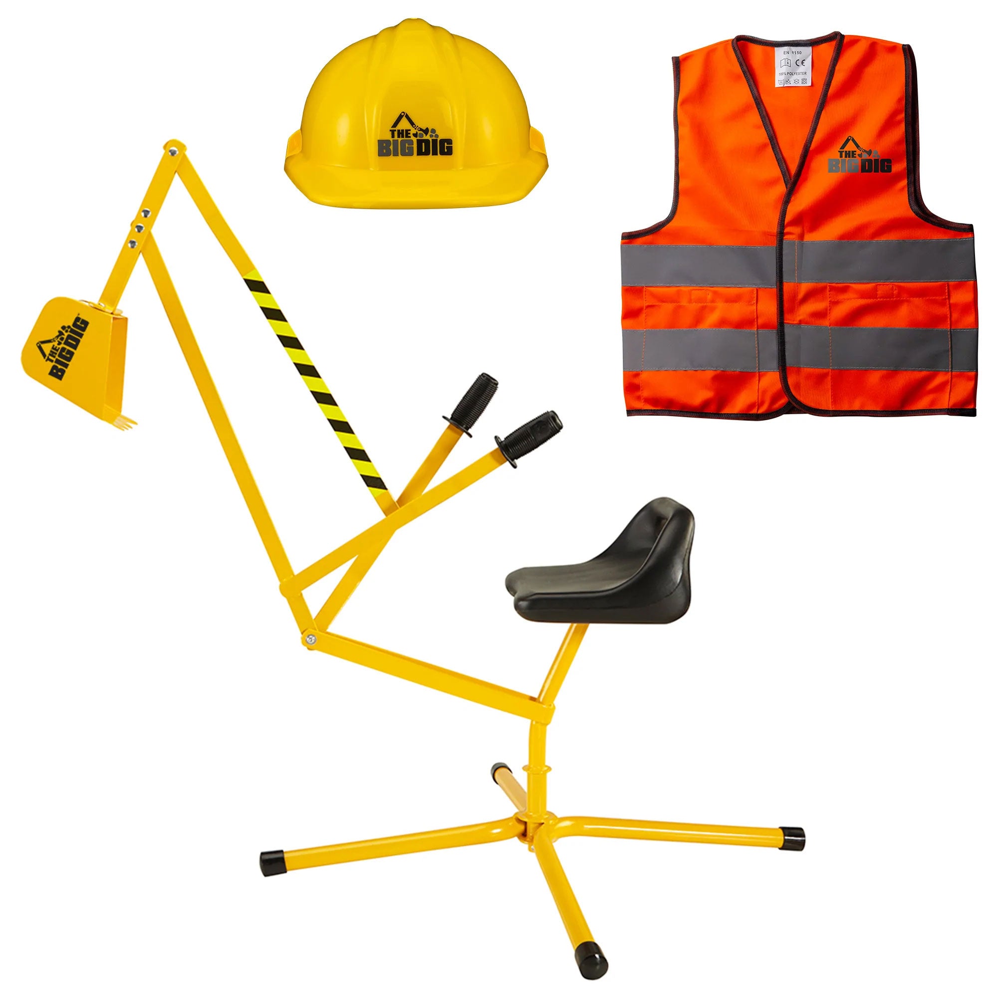 Sandbox Digger Excavator Crane, Vest and Helmet Bundle Outdoor Toy (Used) - VMInnovations