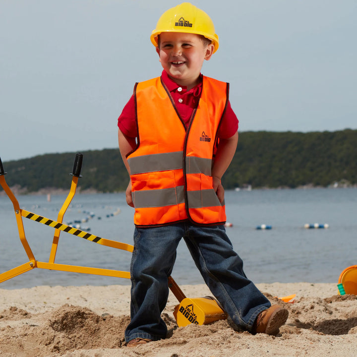 Sandbox Digger Excavator Crane, Vest and Helmet Bundle Outdoor Toy (Used)