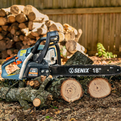 SENIX CS4QL-L1 4QL 18-Inch 49 cc 4-Cycle Gas Powered Chainsaw for Firewood, Blue