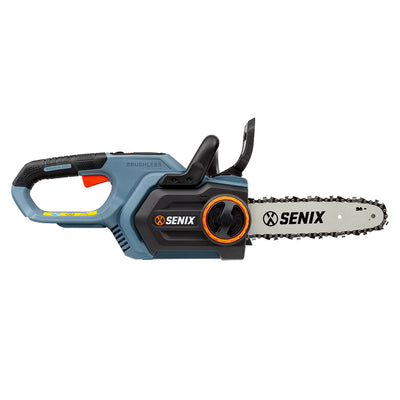 SENIX CSX2-M-0 10 Inch 20 Volt Cordless Brushless Chain Saw, Tool Only, Blue